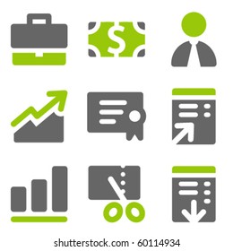 Finance web icons set 1, green grey solid icons