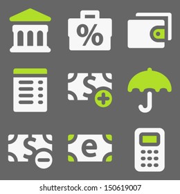 Los iconos de la web de finanzas establecen 2, blanco y verde en gris