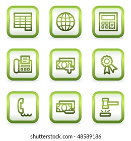 Finance web icons set 2, square buttons, green contour