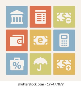 Juego de iconos web de finanzas. Botones de color.