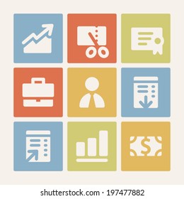 Juego de iconos web de finanzas. Botones de color.
