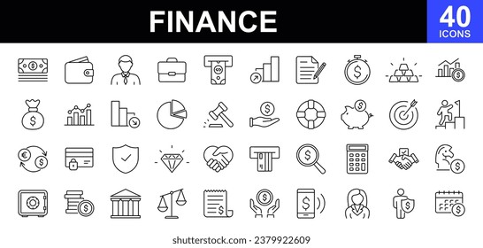 Finden Sie Web-Symbole Set. Geld - einfache Sammlung von Symbolen für dünne Linien. Brieftasche, Geldautomat, Geldpaket, Hand mit einer Münze, Portfolioanalyse, Finanzbericht und mehr. Einfache Web-Symbole