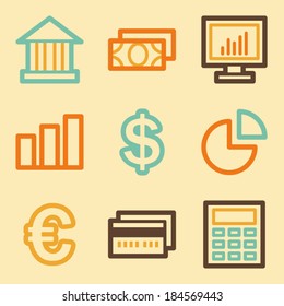 Finance web icons set in retro style 