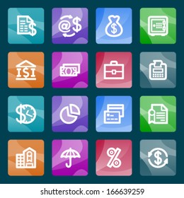 Finance white icons on color buttons.