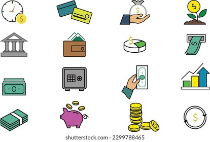 Finance-related icons include icons such as taxes, money management,vector