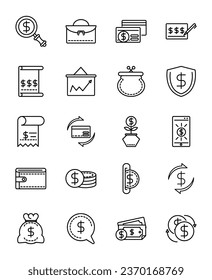 Finances and business line-art icon set