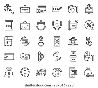 Finances and business line-art icon set