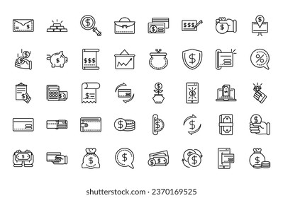 Finances and business line-art icon set