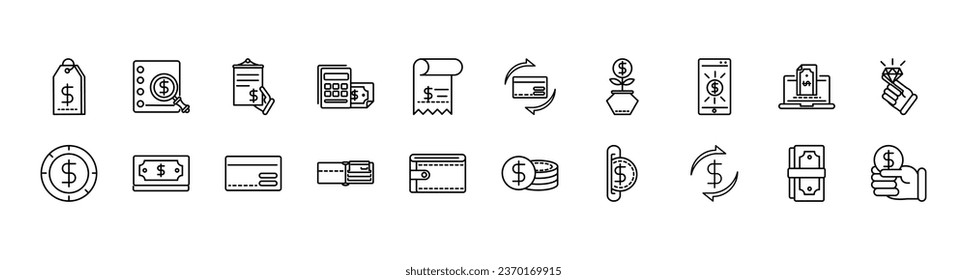 Finances and business line-art icon set