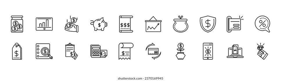 Finances and business line-art icon set