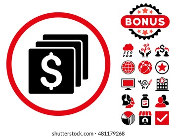 Finances icon with bonus. Vector illustration style is flat iconic bicolor symbols, intensive red and black colors, white background.