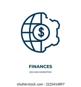 Icono de finanzas. Ilustración vectorial lineal de la colección seo y marketing. El contorno financia el vector de icono. Símbolo de línea delgada para uso en aplicaciones web y móviles, logotipo, medios impresos.