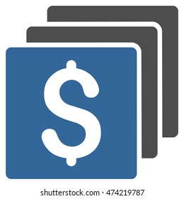 Finances icon. Vector style is bicolor flat iconic symbol with rounded angles, cobalt and gray colors, white background.