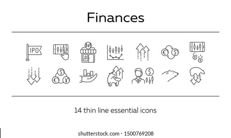 Finances line icon set. Bull, bear, profit. Stock market concept. Can be used for topics like investment, development, forex