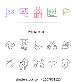 Finances line icon set. Bull, bear, profit. Stock market concept. Can be used for topics like investment, development, forex