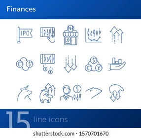 Finances line icon set. Bull, bear, profit. Stock market concept. Can be used for topics like investment, development, forex