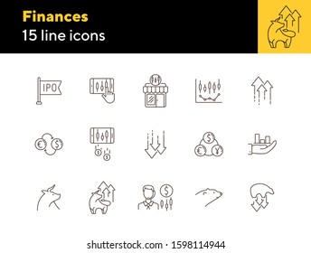 Finances line icon set. Bull, bear, profit. Stock market concept. Can be used for topics like investment, development, forex