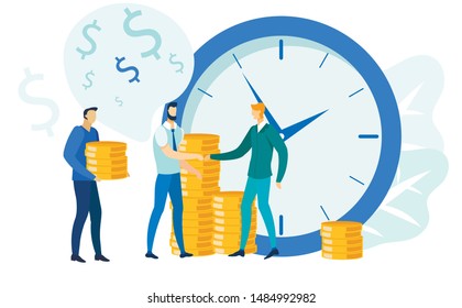 Finances Management, Banking Vector Illustration. Investors Give Businessman Golden Coins Cartoon Characters. Men Paying Loan, put Money on Deposit. Return on Investments, Debt Metaphor