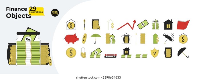 Finances money 2D linear cartoon objects bundle. Dollar coins, banknotes isolated line vector elements white background. Savings account. Expenses profits color flat spot illustration collection