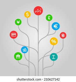 Finances and money  concept - colorful tree illustration