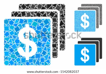 Finances mosaic of rough parts in variable sizes and shades, based on finances icon. Vector rough elements are composed into mosaic. Finances icons collage with dotted pattern.