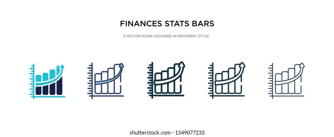 finances stats bars graphic with up arrow icon in different style vector illustration. two colored and black finances stats bars graphic with up arrow vector icons designed in filled, outline, line