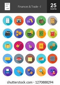 Finances & Trade Flat Long Shadow Icons