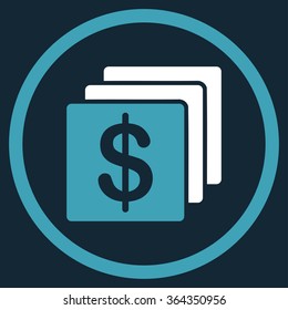 Finances vector icon. Style is bicolor flat circled symbol, blue and white colors, rounded angles, dark blue background.
