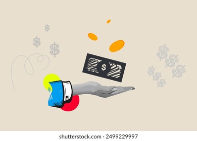 Finance-themed banner with money vector collage art template