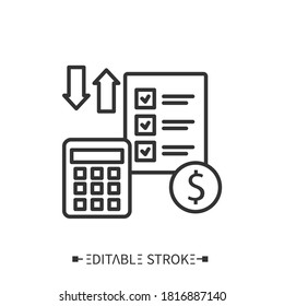 Financial account line icon. Accounting for storage costs. Transportation, storage and logistics service. Inventory tracking and control concept. Isolated vector illustration. Editable stroke