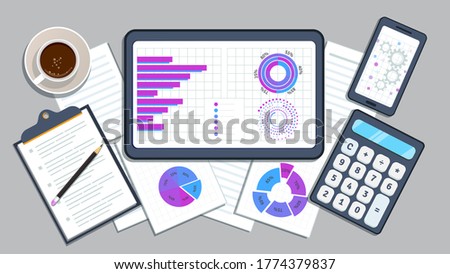 Financial accounting audit concept. Business finance and investment, planning. Tax return. Accounting with calculator and financial data report.