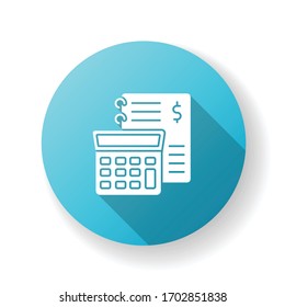 Financial accounting blue flat design long shadow glyph icon. Inventory management, bookkeeping, audit and report. Income and expenses calculating. Silhouette RGB color illustration