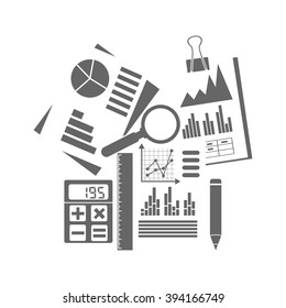 Financial accounting concept. organization process, analytics, research, budget planning, report, market analysis. Flat Style. Vector illustration. Financial accounting icon.