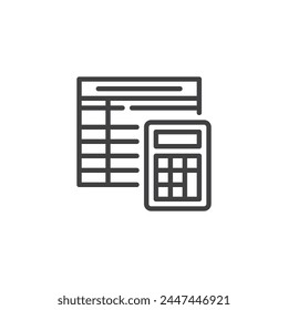 Financial accounting line icon. linear style sign for mobile concept and web design. Document and calculator outline vector icon. Bookkeeping 
 symbol, logo illustration. Vector graphics