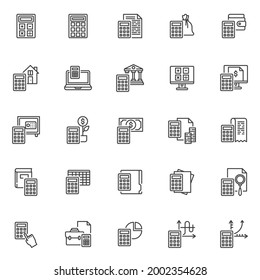 Financial accounting line icons set. linear style symbols collection, outline signs pack. Business and finance vector graphics. Set includes icons as document analysis and reporting, money calculator