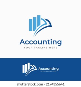 Logotipo de contabilidad financiera, con marca de verificación para el análisis del gráfico de saldos de contabilidad financiera. Con el concepto moderno de ilustración vectorial.