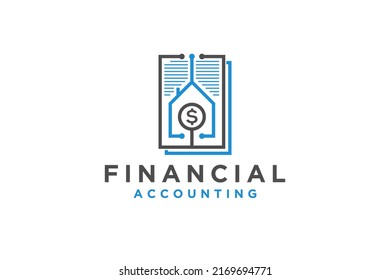 Financial accounting logo design invoice book paper report document icon symbol