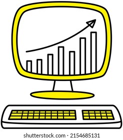Financial accounting report on monitor. Work with business process diagram, data analysis concept. Audit, project management, marketing research on screen. Computer program for analytics of statistics