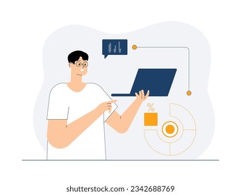 Financial accounting reports, company revenue increased by several percent from before, businessman vector illustration.
