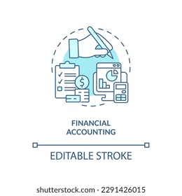 Financial accounting turquoise concept icon. Revenue statement. Budget planning abstract idea thin line illustration. Isolated outline drawing. Editable stroke. Arial, Myriad Pro-Bold fonts used