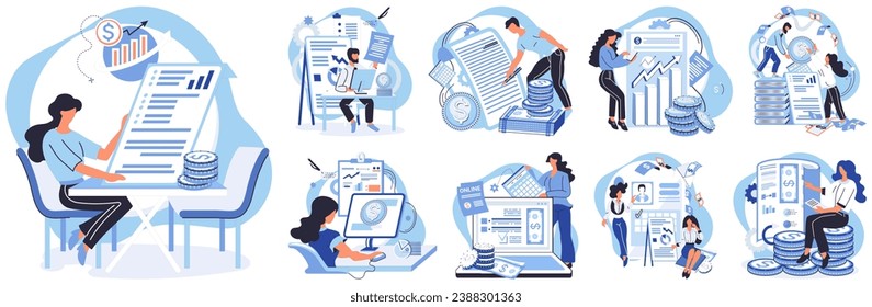 Financial accounting vector illustration. The stability banks is fundamental to well-being national economy Precisely calculating financial data is indispensable for making informed decisions