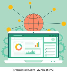 Financial accounting and work with statistic app with computer, software development. Business process diagram. Data analysis audit project management marketing research services to grow your business