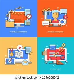 Financial Accounting,Business Consulting, E-learning, Development concepts for web page, banner, presentation. Set. Vector illustration