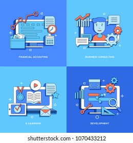 Financial Accounting,Business Consulting, E-learning, Development concepts for web page, banner, presentation. Set. Vector illustration