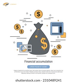 Financial accumulation flat contour style vector concept illustration