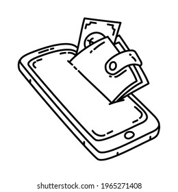 Financial Activity in E-Wallet Hand Drawn Icon Set Vector.
