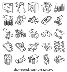 Financial Activity Habits Hand Drawn Icon Set Vector.