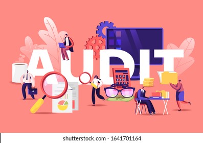 Financial Administration and Audit Concept. Consulting for Company Performance, Analysis, Statistics and Business Statement. Auditing Poster Banner Flyer Brochure. Cartoon Flat Vector Illustration