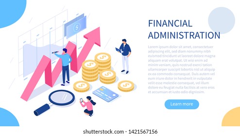 Financial administration concept with characters. Can use for web banner, infographics, hero images. Flat isometric vector illustration isolated on white background.