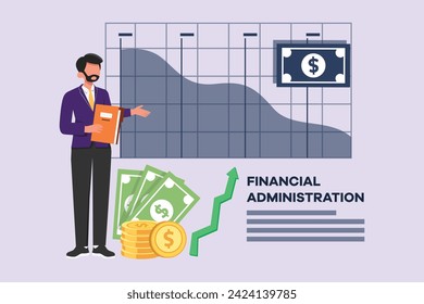 Concepto de administración financiera. Ilustración vectorial plana de color aislada.